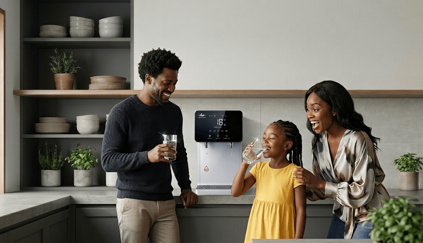 Family enjoying Aquzera water purifier